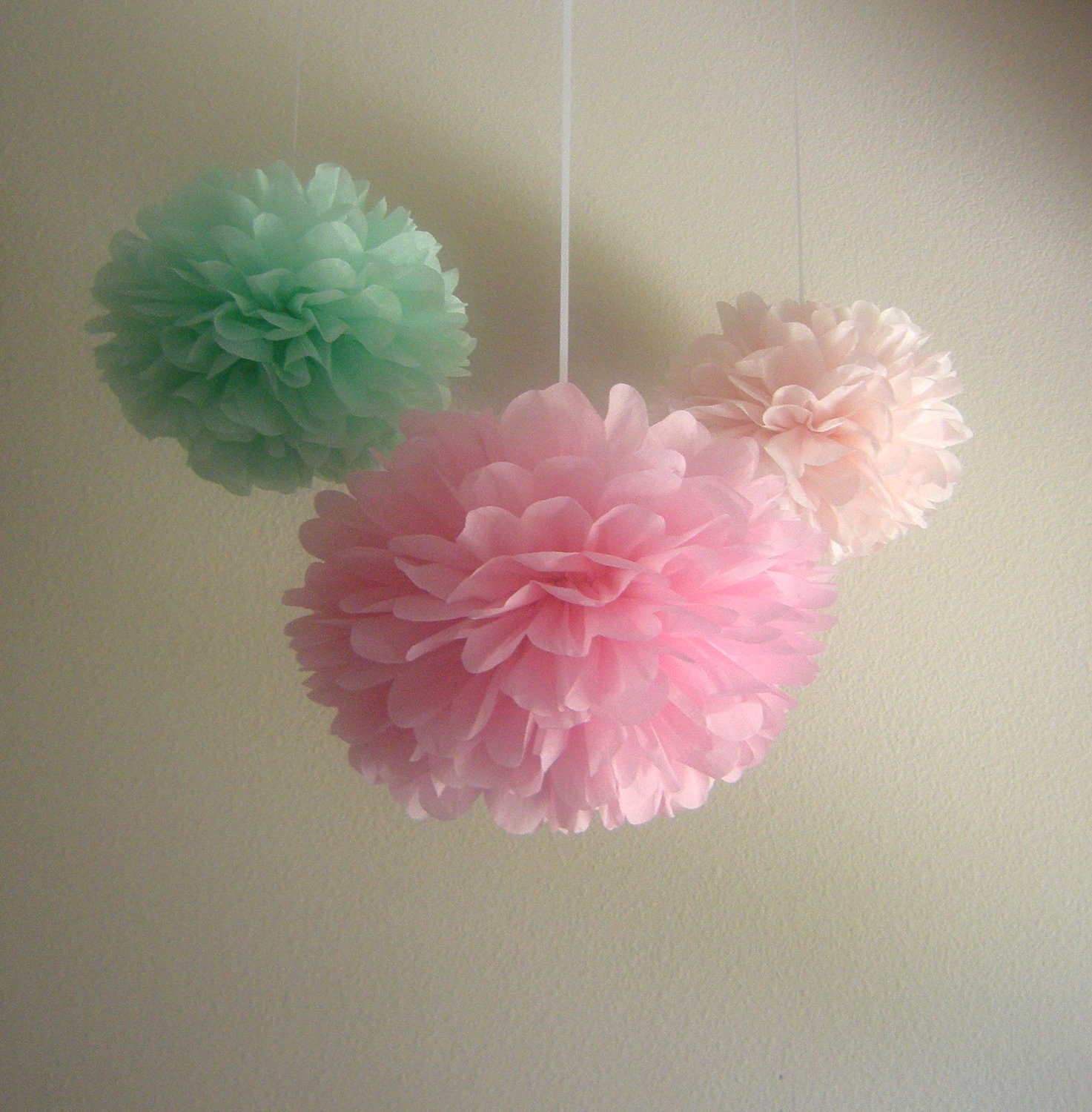 7 Pom Poms - Pure & Sweet Tissue Paper Pom-Poms  - Pink, Blush, Cool Mint, Green