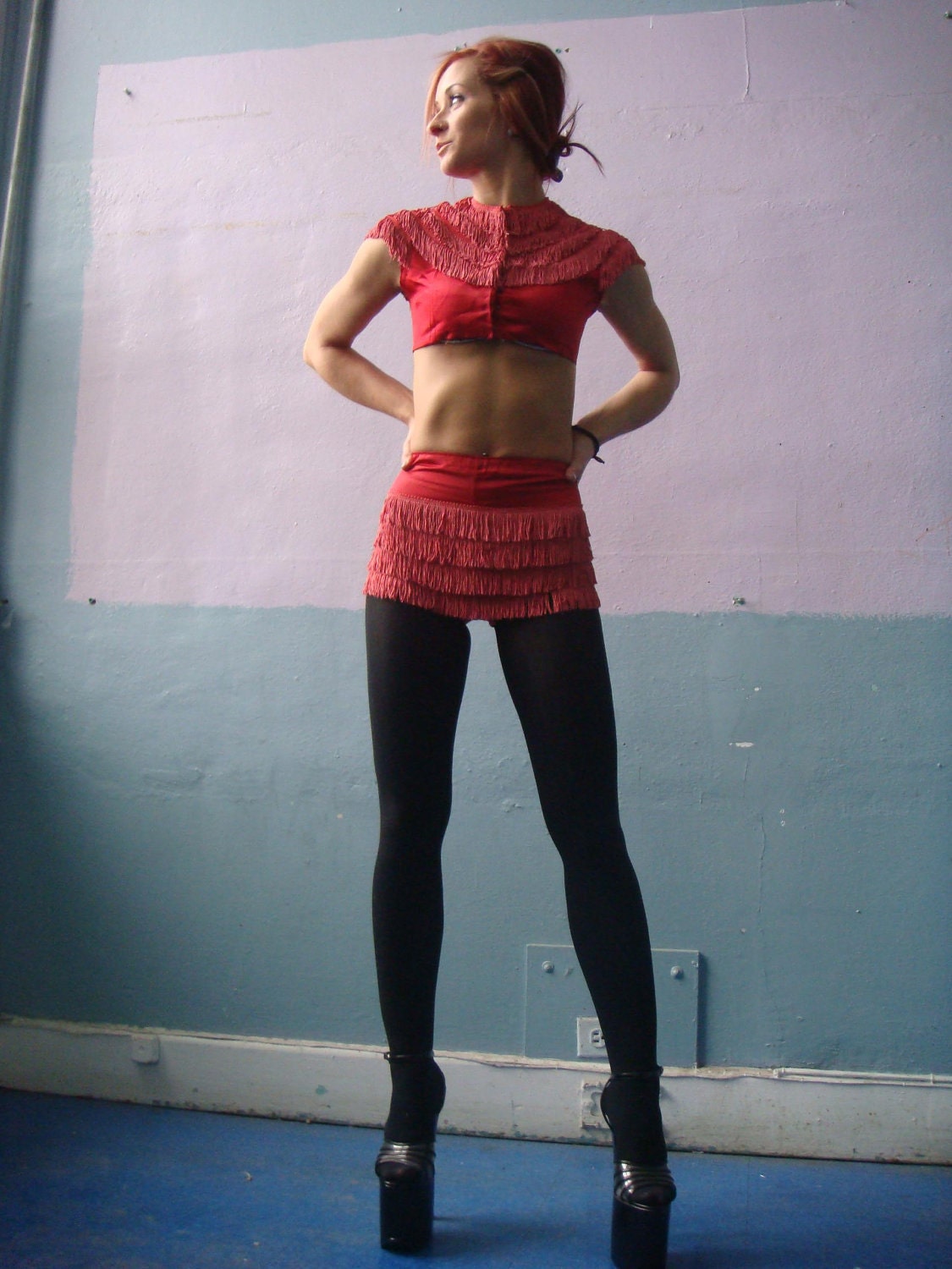 VTG 50s Fringe Burlesque Outfit / Majorette Costume / Pin Up Bombshell