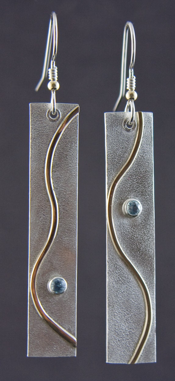 Curvy Roads - Sterling Silver, 14k Gold and Aquamarine Earrings