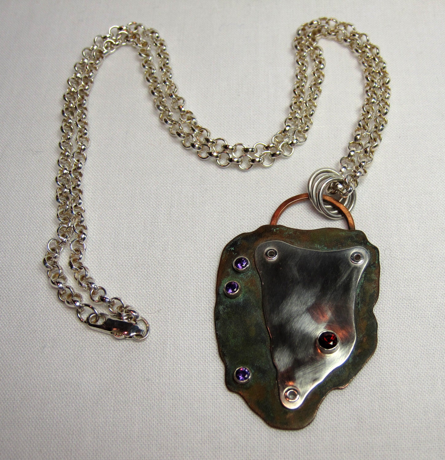 Sand Trap - Sterling, Copper, Garnet and Amethyst Necklace