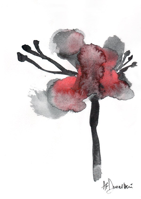 Red Flower Print 8x10 minimalist zen home decor wall art 32 abstract contemporary watecolor botanicals gift for mom