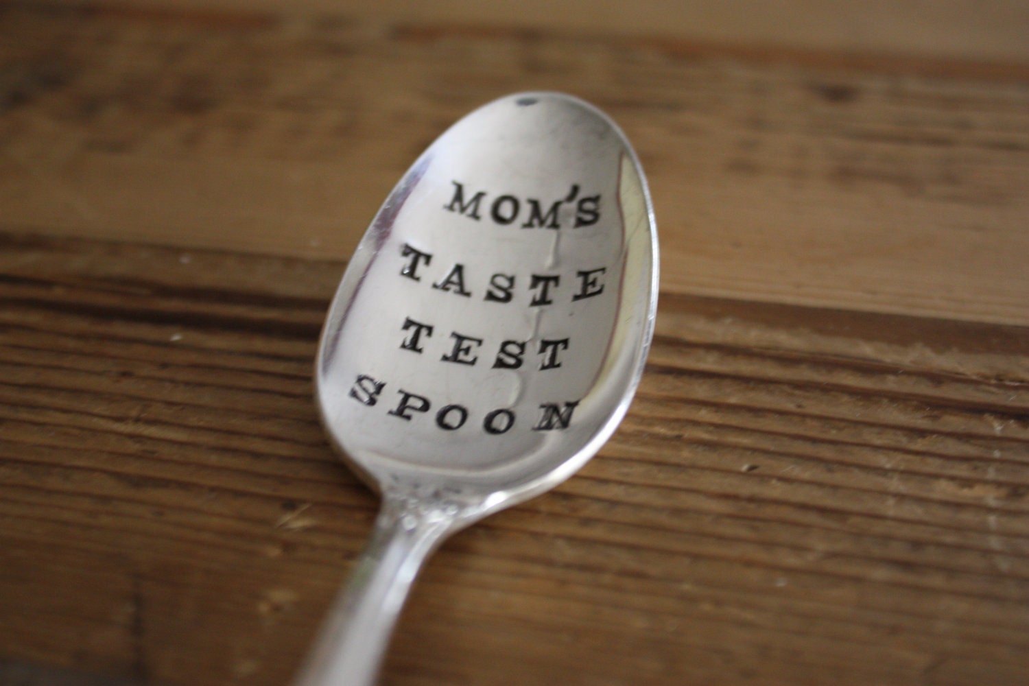 Hand Stamped Spoon - Mom's Taste Test Spoon(TM) - Vintage Gift - 2012 Original Design by ForSuchATimeDesigns