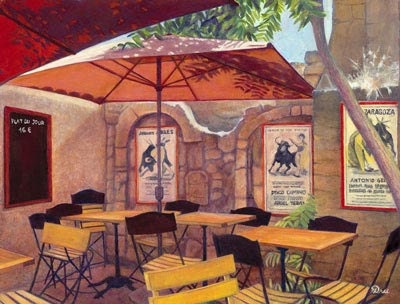 Red Umbrella Glow, Les Baux en Provence (France) - Fine Art Note Card Set of Five (4.25" x 6")
