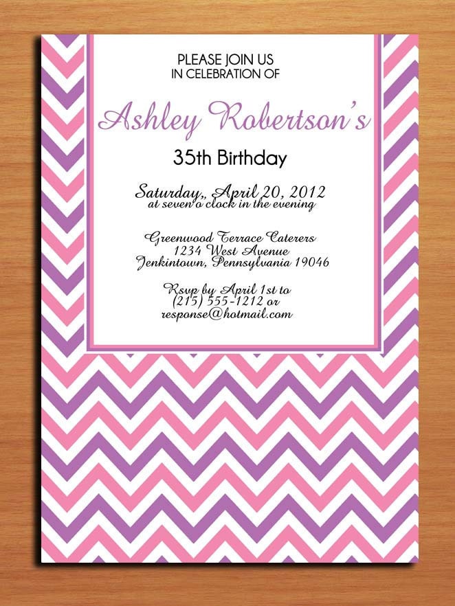 Purple Pink Chevron / Customized Printable Birthday Party Invitation Cards DIY