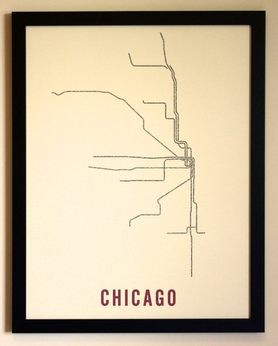 Chicago Typographic Transit Map Poster
