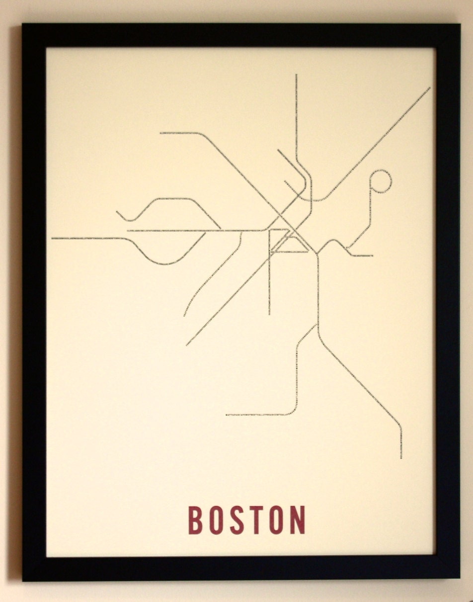 Boston Typographic Transit Map Poster
