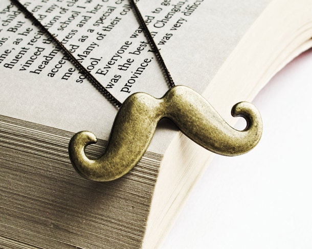 Mustache Necklace- Retro Jewelry in Bronze- Barber Shop Stach- Quirky, Popular, Funny