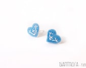 Mini heart earrings in blue tones. Embroidered earrings