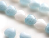 Valentines day Hearts Czech Glass beads mix, blue and white - 6mm - 30pc - 0181 - MayaHoney