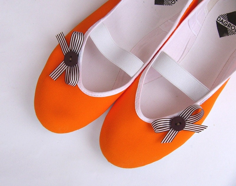 orange in chocolate / brown christmas december winter ballet flats shoes tangerin bow strips mary janes woman bride poletsy fashion gift