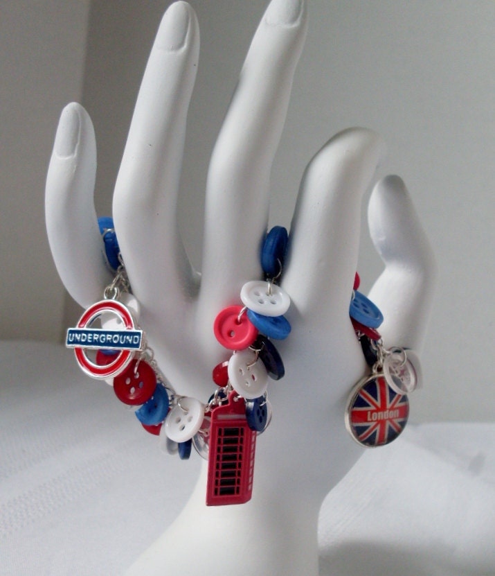 Handmade Button Charm Bracelet-Destination London