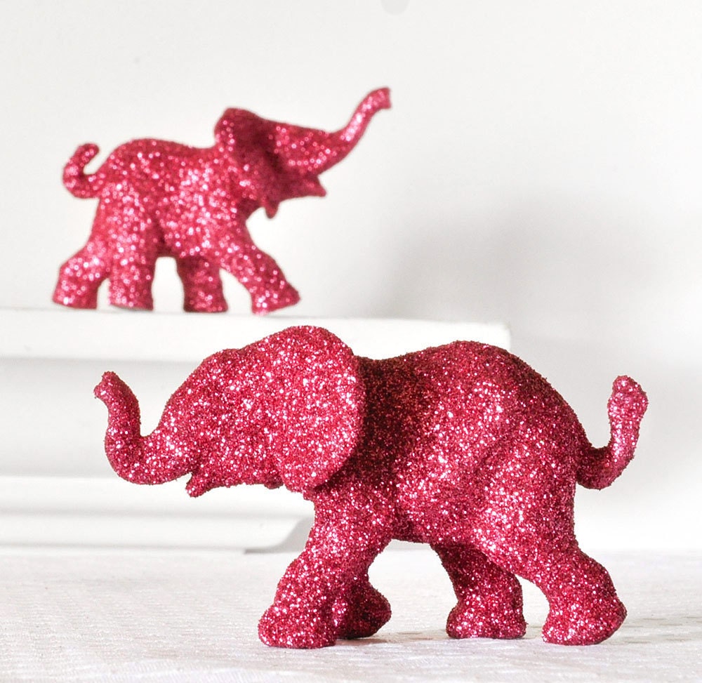 Hot Pink Elephants Jungle Safari Baby Shower Decorations in Magenta Glitter for Wedding Table Settings, or Fuchsia Girly Girl Nursery Decor