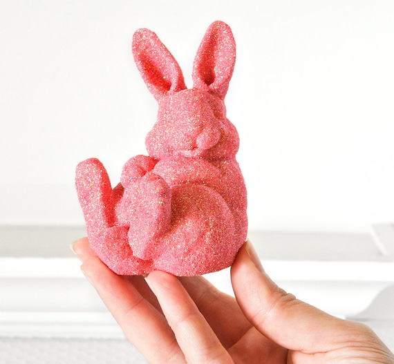 Pink Glitter Easter Bunny Rabbit for Baby Shower Table Settings, Girl Nursery Decor, Spring Birthday Parties or Home Decorations