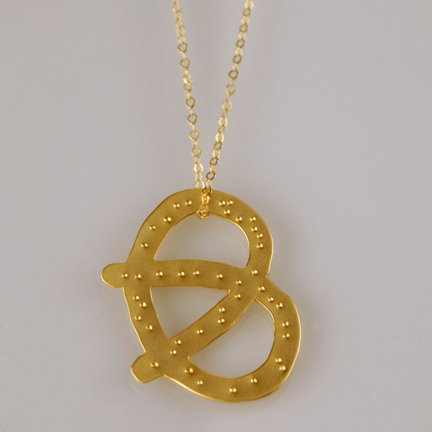 Gold Pretzel with Salt Necklace, Food Charm, Everyday Fun Jewelry- Handmade- Ready to Ship