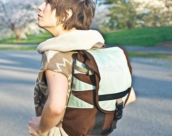 Small Gypsy Backpack -- brown and mint -- made to order.