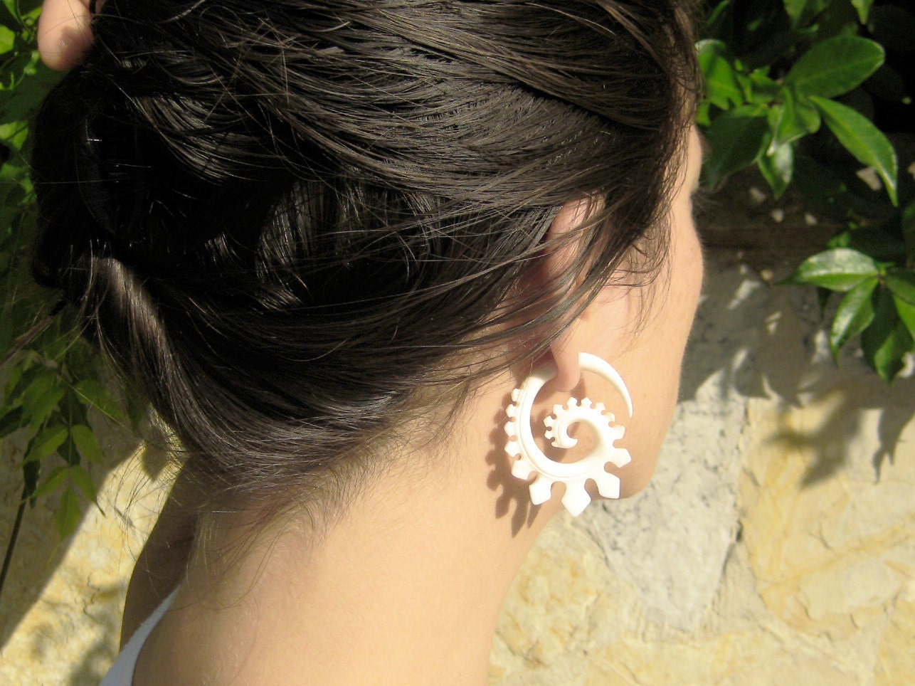 Fake Gauge Earrings Bone Earrings  Spade Spirals Tribal Earrings - Gauges Plugs Bone Horn - FG015 B