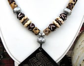 Handmade OOAK Exotic Necklace with a Horn Pendant, Bone and Acrylic Beads