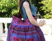 OVERSIZED Tote Bag Thailand Flowers Orange Hill Tribe Handmade HMONG (BG141-PUF)