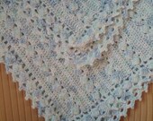 Hand crocheted cable baby blanket. Mint green, blue, white variegated Paton Beehive Baby QUALITY yarn, unique pattern, baby afghan