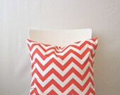 18 inch throw pillow cover, Chevron coral pink and white. Zigzag pattern, modern print. For indoor use.