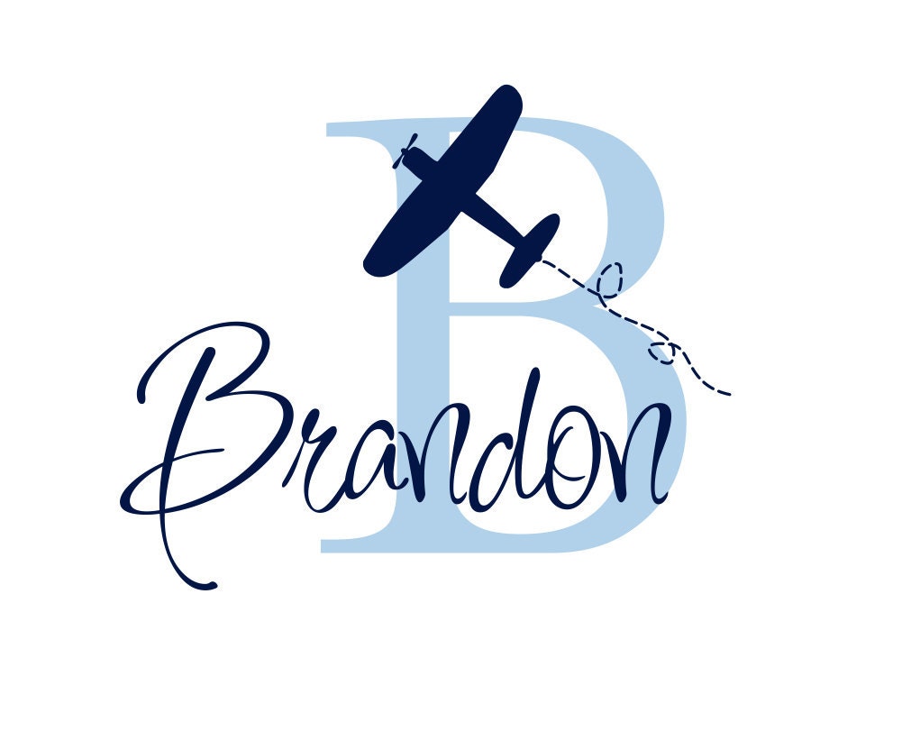 Custom Airplane and Initial Name Vinyl Wall Decal for Boy Baby Nursery or Boys Room 22"H x 28"W Wall Art