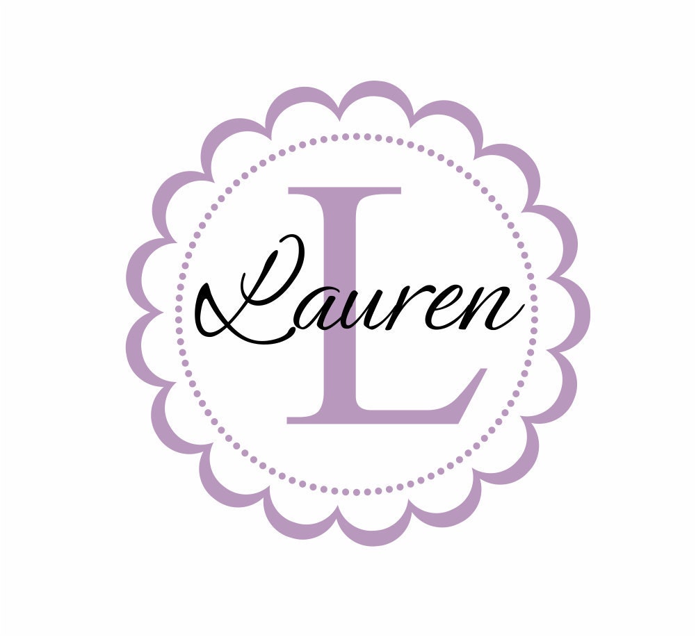 Name and Initial Vinyl Wall Decal - Round Scallop Border Circle Decal Monogram Wall Decal for Girl Baby Nursery or Room Decal 22Hx22W FS057