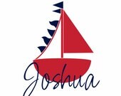 Sailboat Wall Decal Initial and Name Custom Nautical Vinyl Wall Decal for Boy Baby Nursery or Room 22"H x 22"W Wall Art FS135