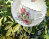 Glass Wind Chimes adorning an upcycled Vintage Tea Cup and Saucer