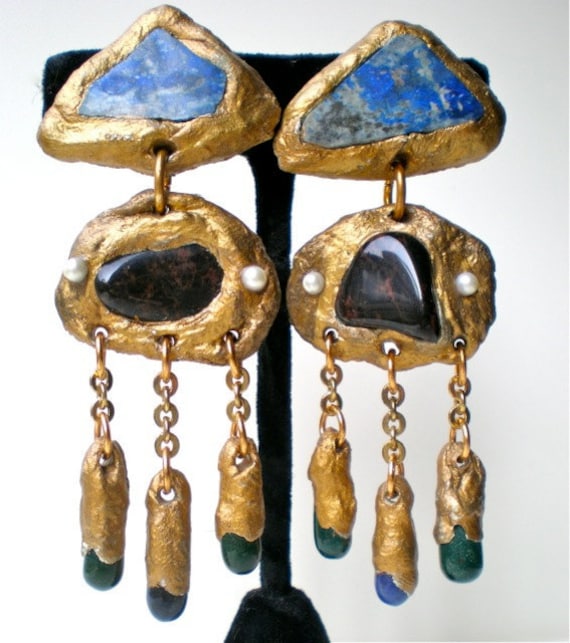Semi Precious- Mineral Earrings- Sodolite, Jasper, Lapiz, Bloodstone- Wearable Art -One of a Kind