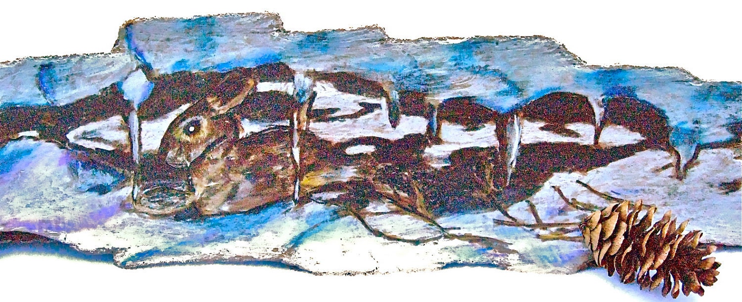 Rabbit Wood-burned Art on Driftwood.