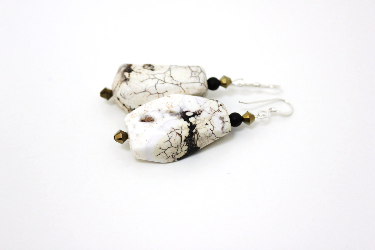 white stone earrings magnesite crystal and onyx dangle earrings bohemian minimalist earrings statement earrings wabi sabi