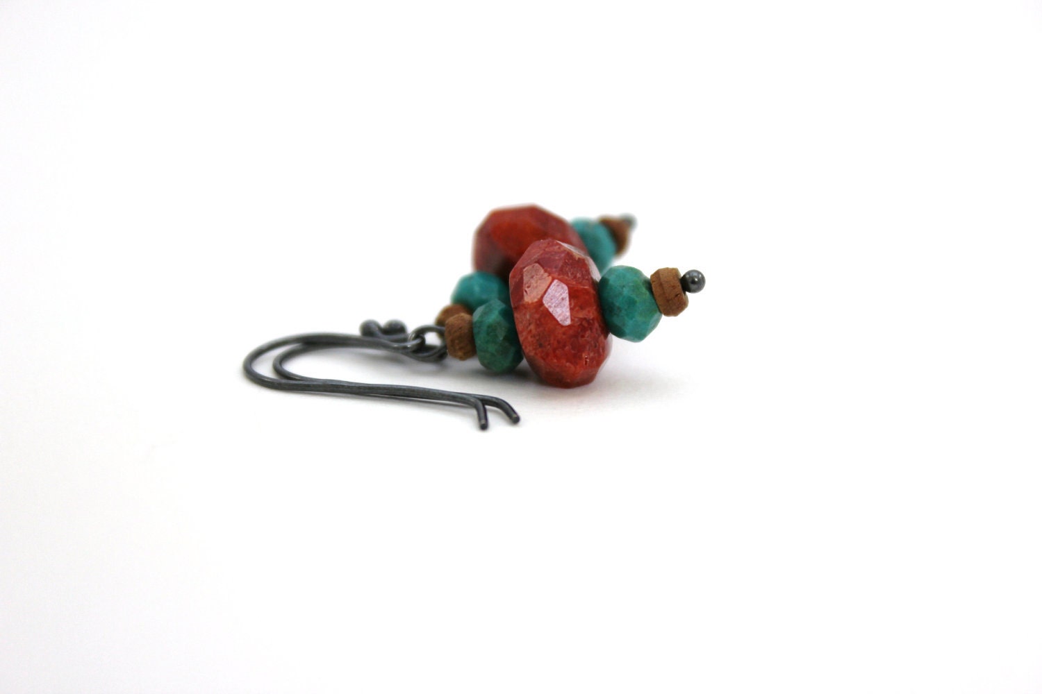 turquoise and coral earrings coral and turquoise earrings sponge coral wood silver earrings