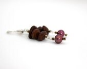 purple dangle earrings  freshwater pearls and acacia seed  earrings plum and chestnut brown  one of a kind valentines gift