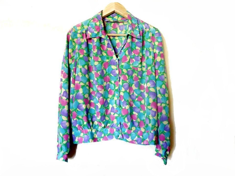 70s or 80s Pastel Shirt, Blouse, Top - xs, small, medium, large
