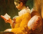 Young Woman Against Plump Pillows Reading print.  Old Master Collection