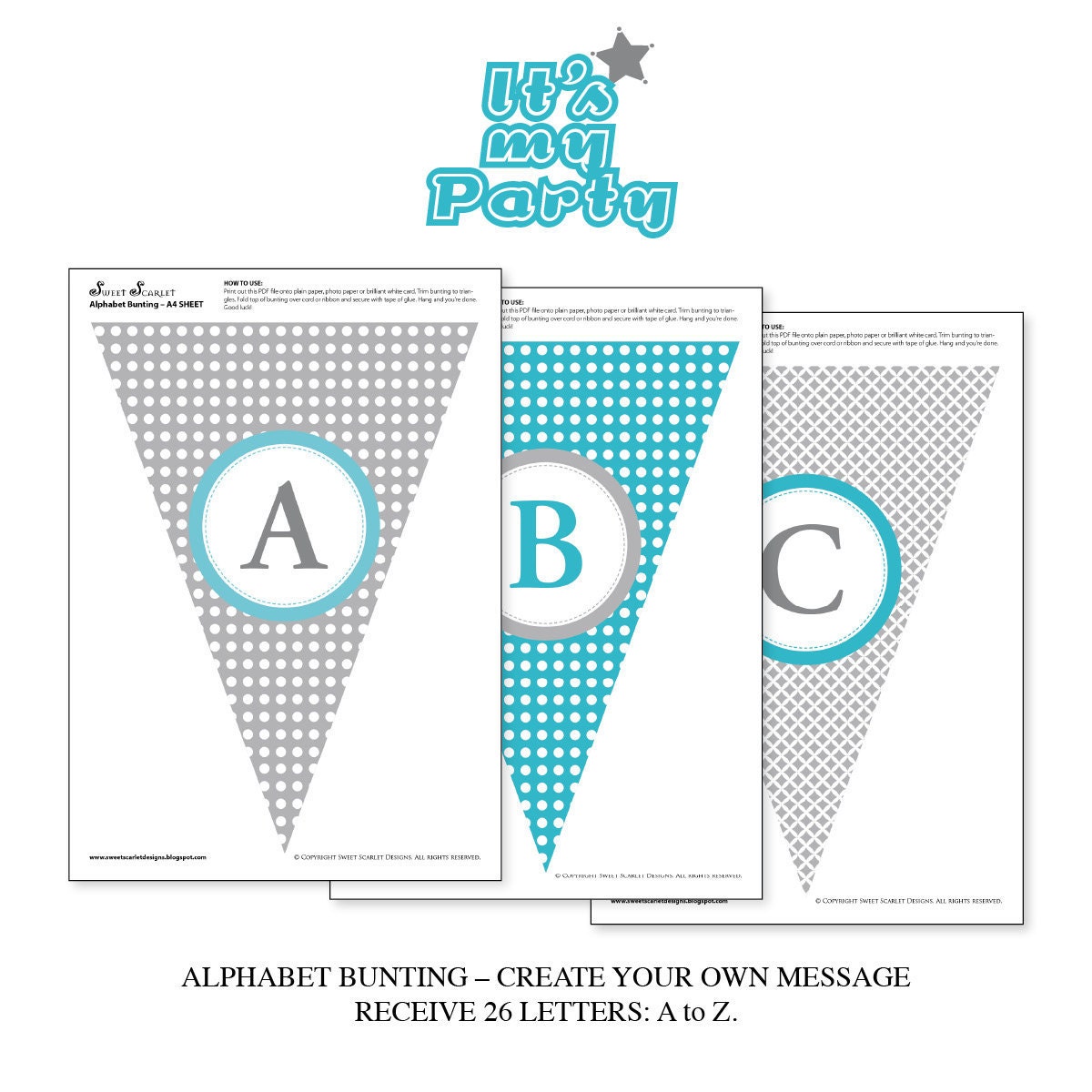 Printable Bunting Flags or Banner - Alphabet & Numbers - Make You Own Message Il_170x135