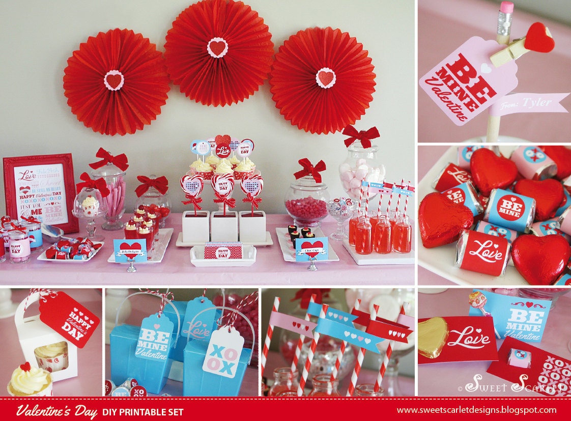 VALENTINES Printable Set - Includes Cupcake Toppers, Favor Tags, Candy Wrappers, Party Sign and more Il_170x135