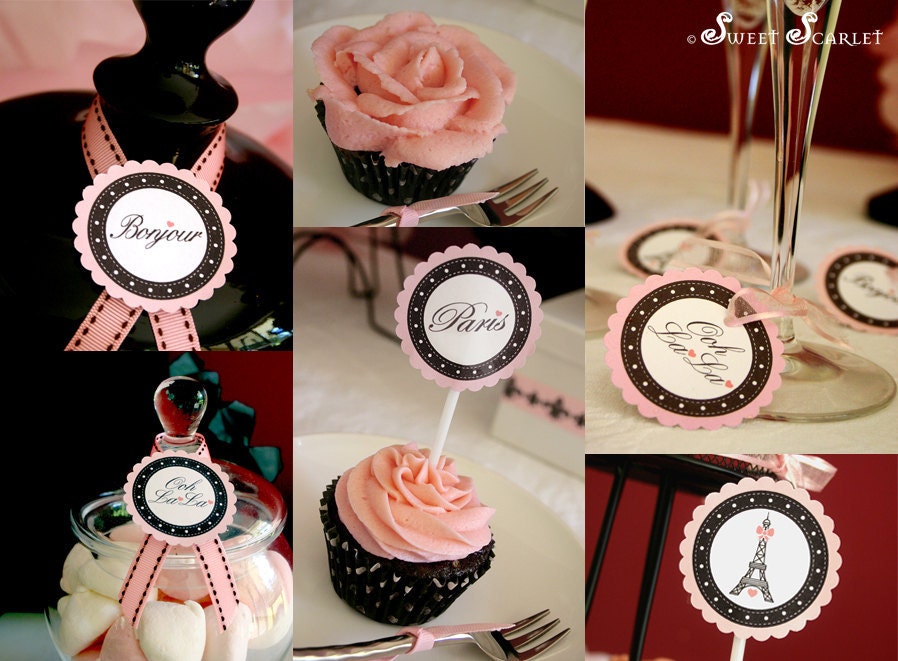 PARIS Party Printable Set - Invitation, Cupcake Toppers, Bunting, Favor Tags & more - Immediate Download Il_570xn