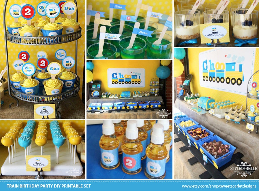 TRAIN Birthday Party Printable Set - Train Invitations, Cupcake Toppers, Party Banner, Backdrop & more