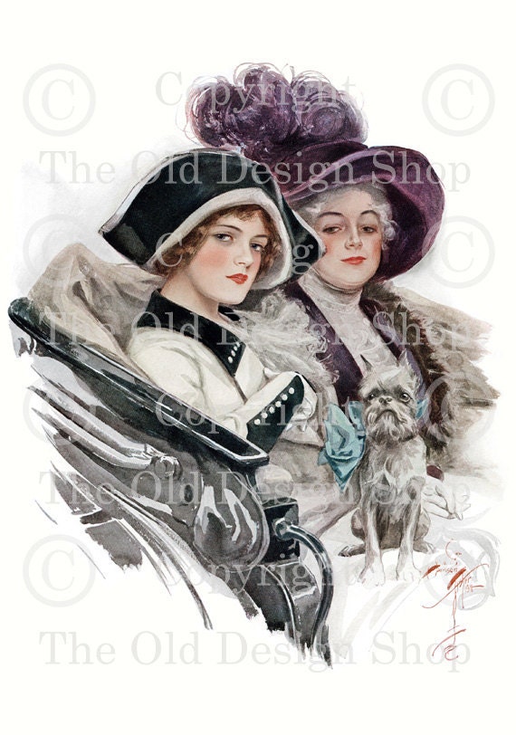 A PASSING GLANCE Harrison Fisher Vintage Mother and Daughter Image for Card Making Mixed Media Altered Art Digital Download