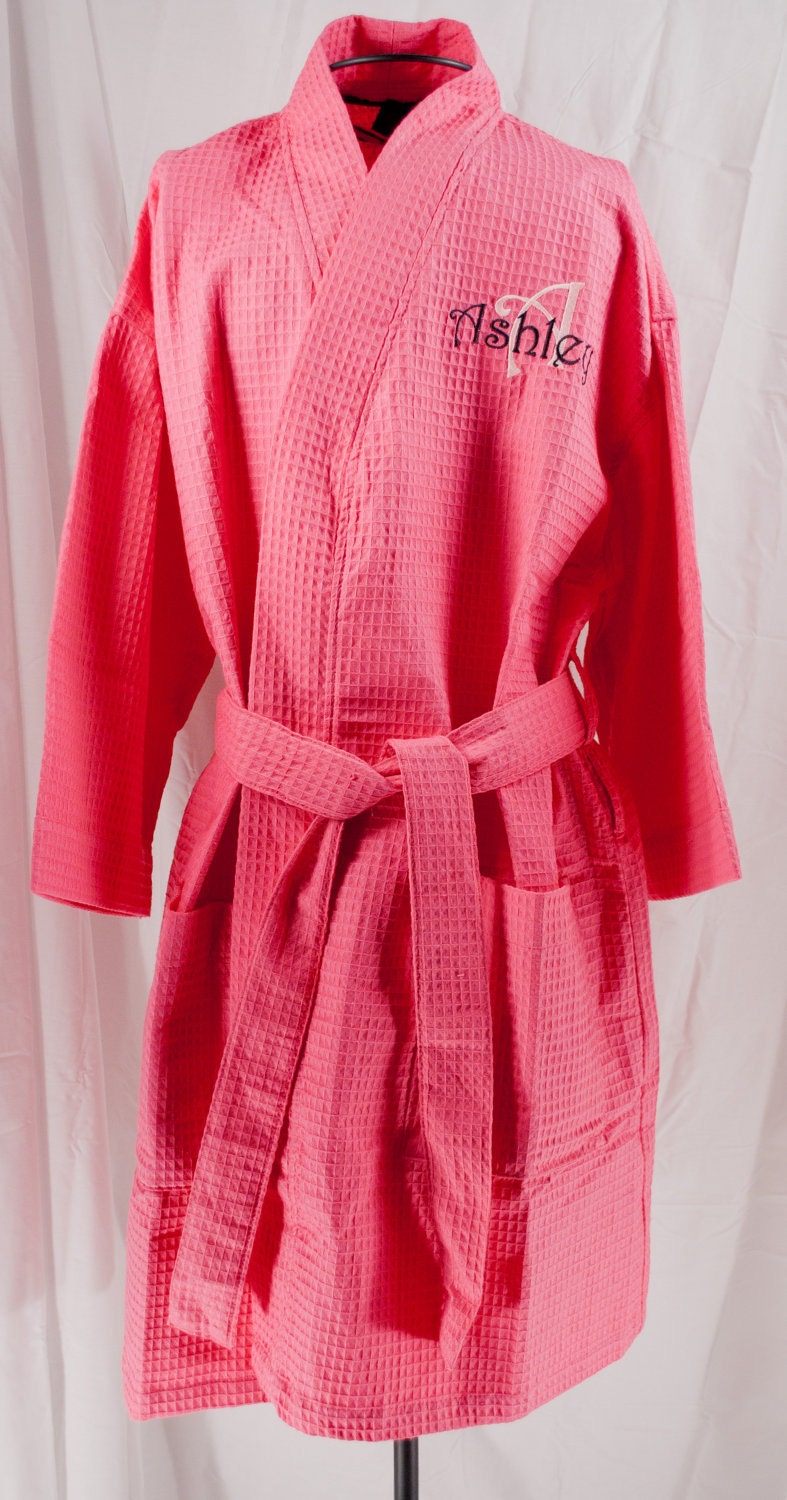 Personalized  Spa Robe Waffle Weave Kimono Hot Pink  Monogrammed