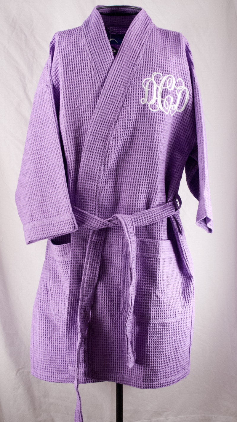 Personalized Waffle Weave Kimono Thigh Length Spa Purple Robe Monogrammed