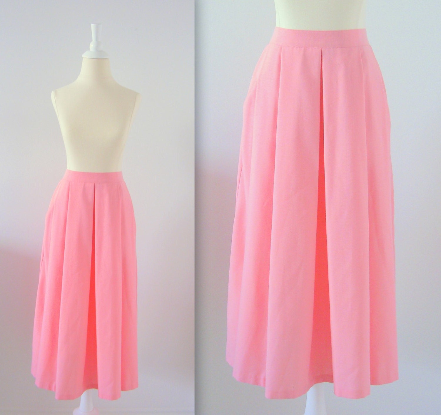 Vintage 1960s High Waisted A Line Skirt  in Bubblegum Pink -  Small by Paris Star