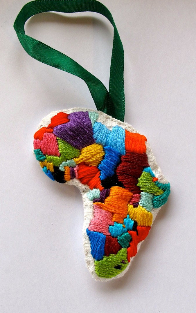 Africa ornament handmade embroidered for Christmas Valentine's Day Black History Month MADE TO ORDER