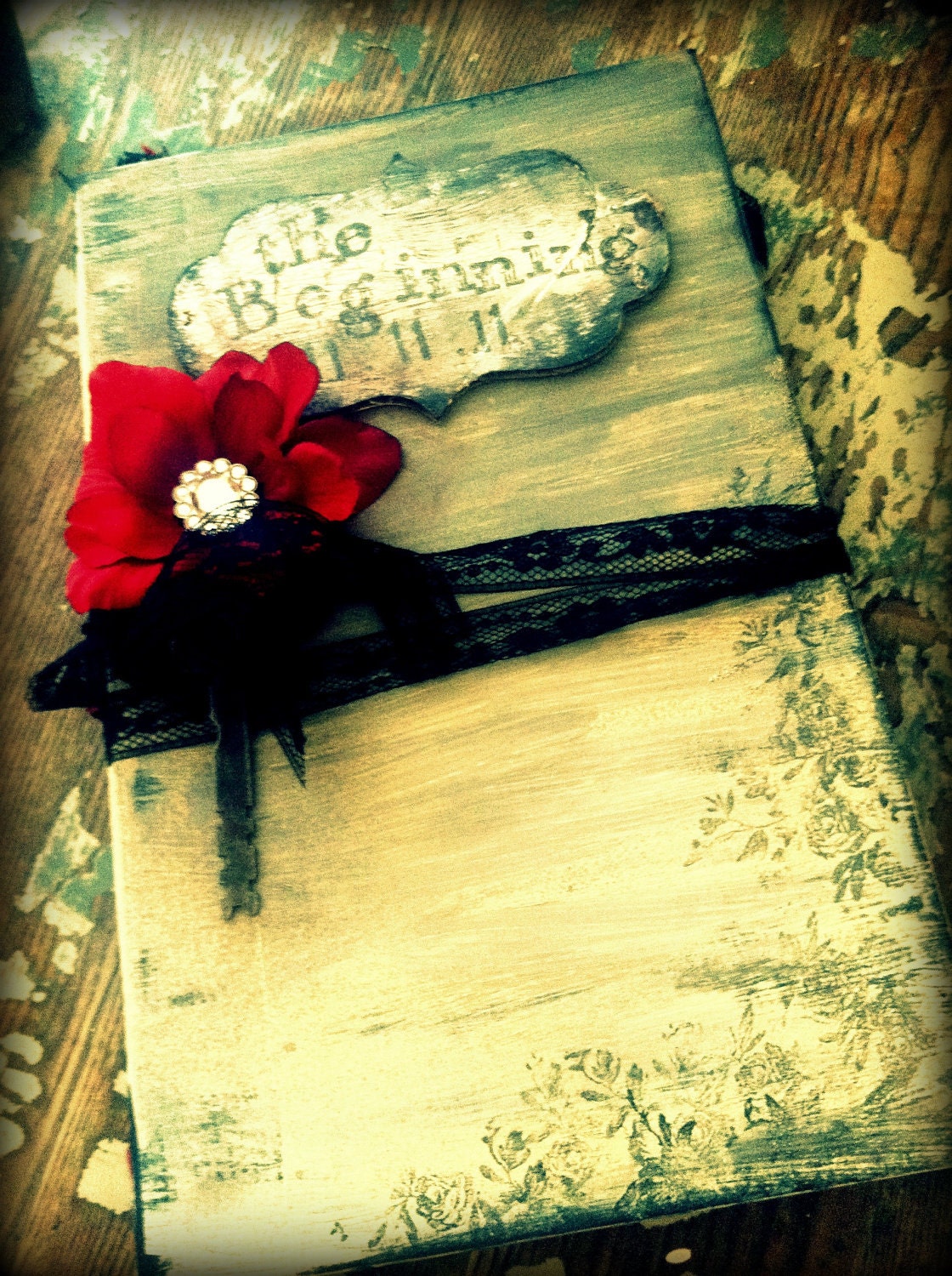 Wedding Guest Book Vintage Elegant Black Red guestbook CUSTOM