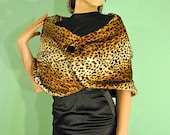 Rockabilly Leopard Print 1950s Faux Fur Shawl Cape Wrap with Button - Made to Order