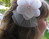 Blush Magnolia Flower Fascinator with Tulle Bow - Hair Clip