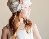 Deco: Flower girl or bridesmaid headband - vintage wedding  - 1920s wedding lace headband - feather headband for wedding