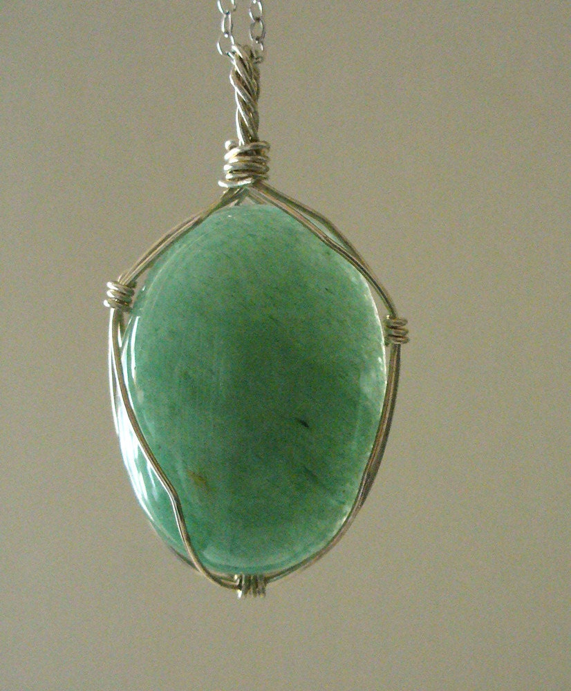 Sea Green Adventurine & Sterling Silver Wire-Wrapped pendant