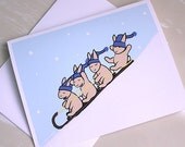 Rabbit Thank You Card - Sledding Bunny Notecards (Set of 6)